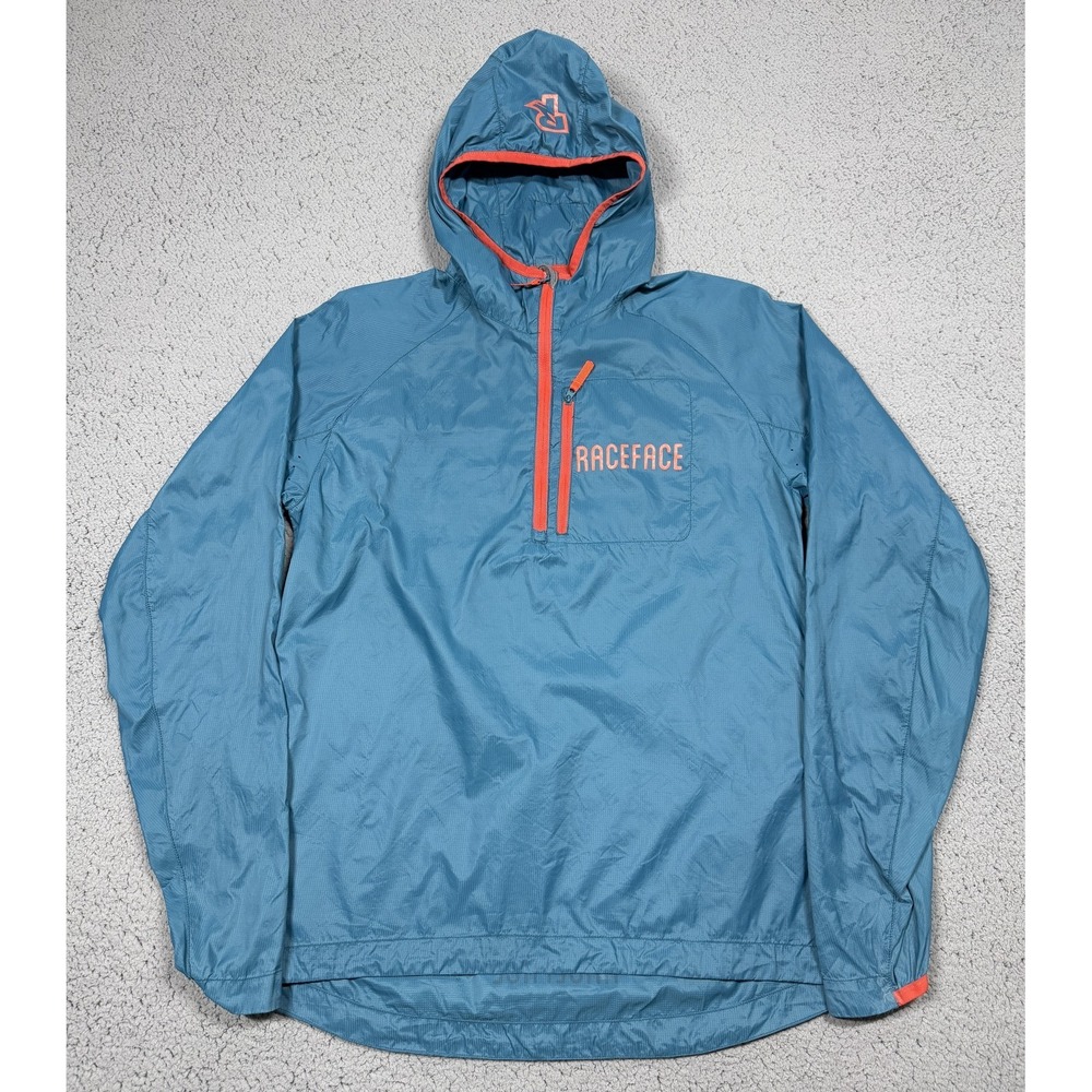 RaceFace Wind Jacket Mens Medium Blue Hooded Nylon‎ Cycling 1/4 Zip MTB Bike